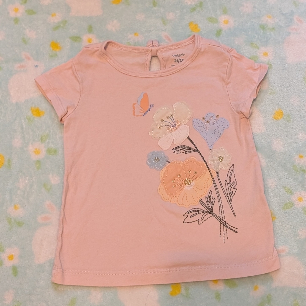 Carter's Soft Pink Floral Butterfly Toddler 2T Tee